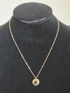 Gold Tone Initial Letter "K" Circle Pendant Necklace Satellite Chain #AEN28